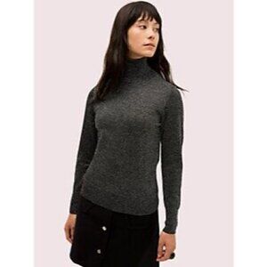 NWT Kate Spade Metallic Ribbed Turtleneck Black Grey S